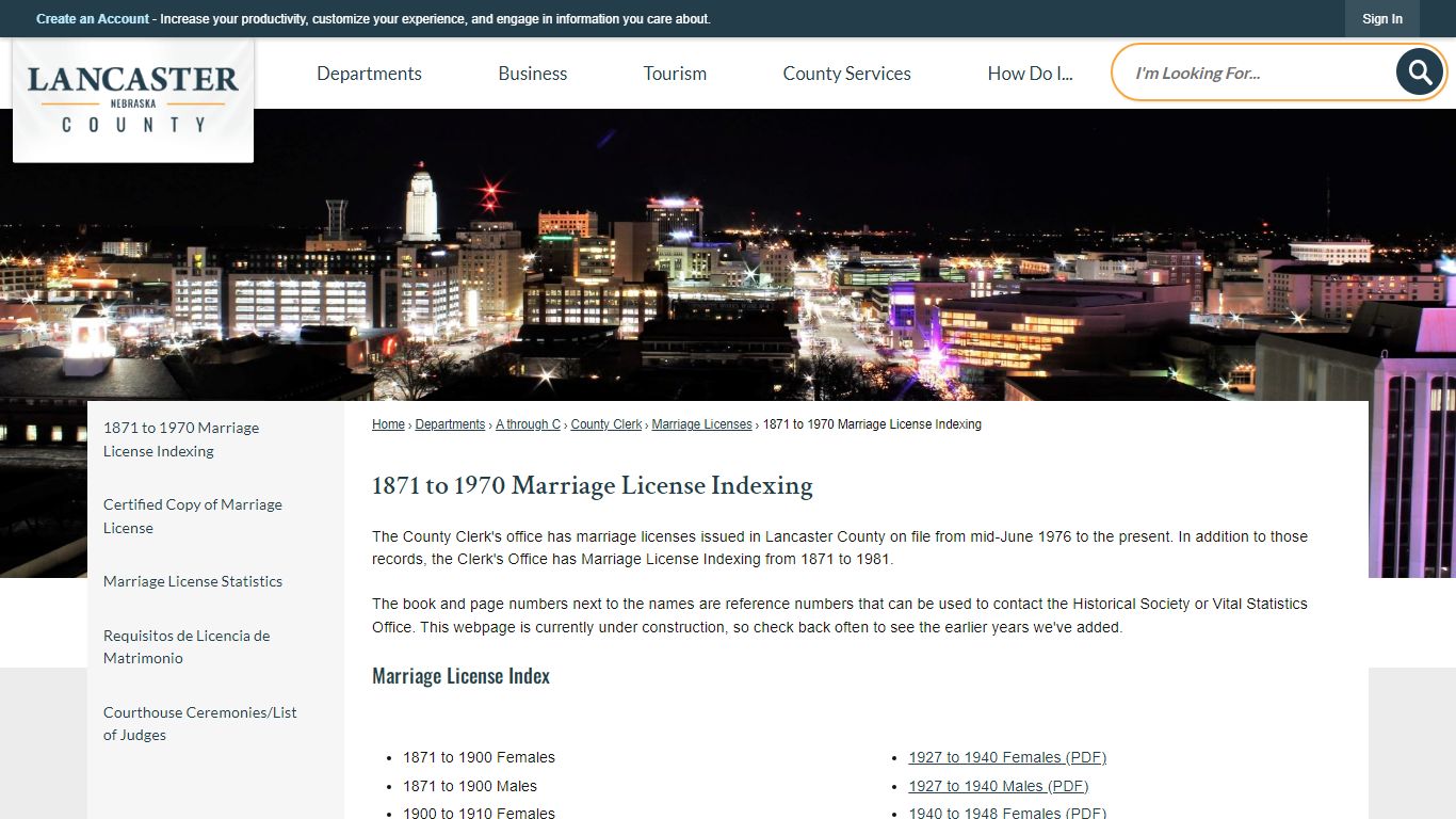 1871 to 1970 Marriage License Indexing | Lancaster County, NE